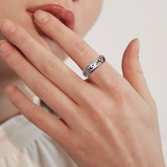 316L Stainless Steel Moon and Stars Fidget Anxiety Stress Relieving Spin Ring - Picture 3 of 4